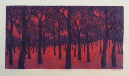 Desert Oak Temple dry-point, 19.5 x 36.5cm